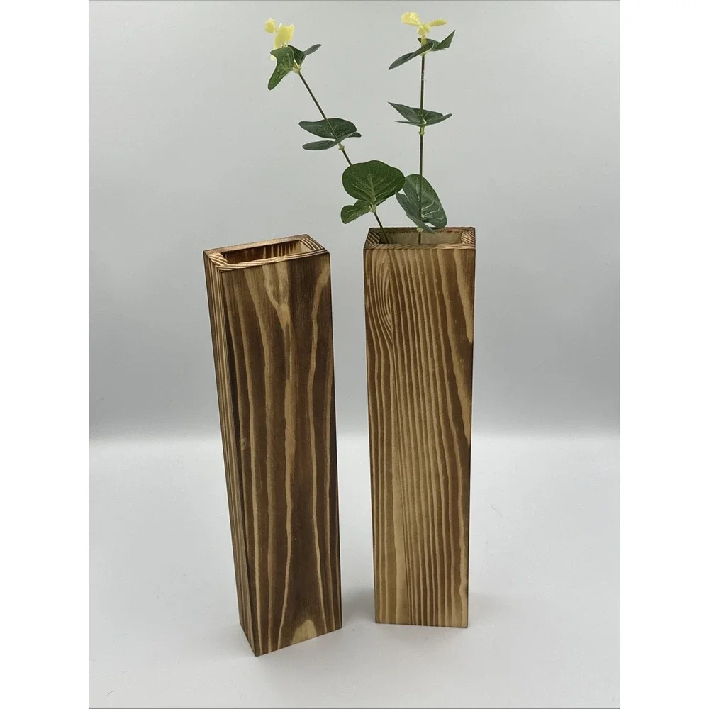 Set of 2‎ Wood Wall Planter Pocket Faux Greenery Dried Flowers Minimalist Pine
